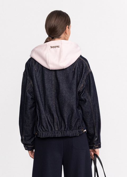 Geaca denim cu guler maro texturat 88296