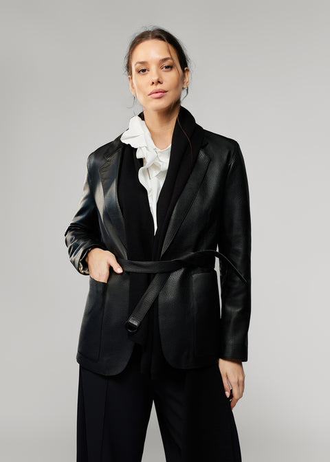 Leather Jacket with Integrated Scarf