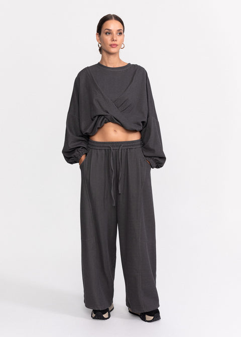 Bluza casual din bumbac cu suprapunere frontala