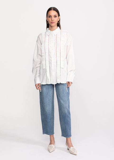 Elegant Linen Shirt with Pleated Inserts