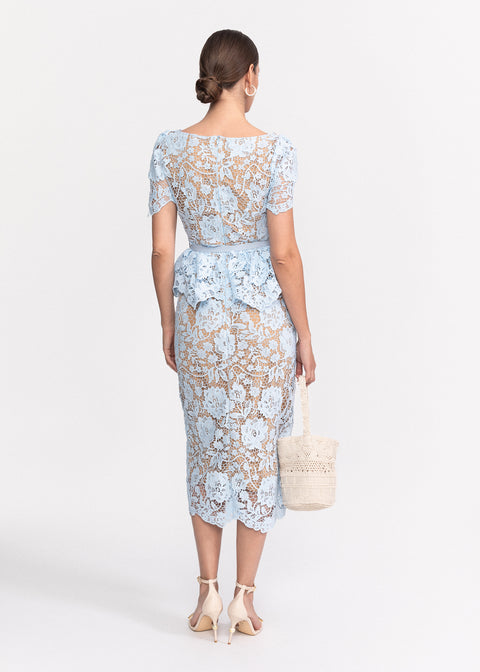 Rochie Midi din dantela cu volane stil peplum