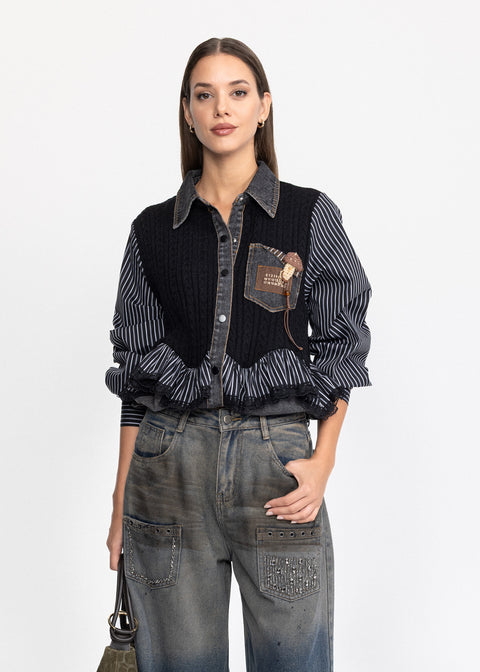 Camasa Denim cu insertie de tricot