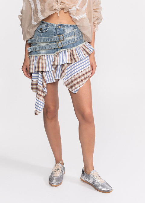 Fusta denim cu design asimetric