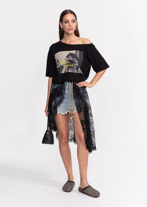 Tricou din bumbac cu decolteu asimetric