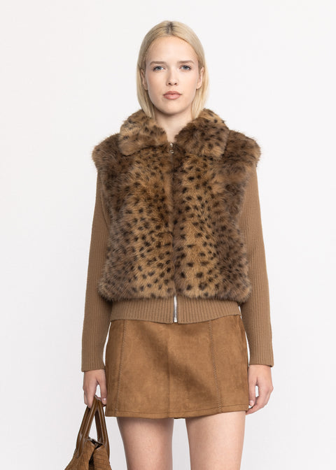 Cardigan elegant cu blana ecologica voluminoasa