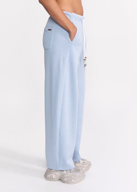 Pantaloni din bumbac cu talie elastica si snur decorat cu margele 8507