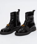 Botine Negre din Piele Lăcuită cu Talpă Groasă