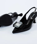 Pantofi negri slingback lăcuiți cu aplicație bijuterie și toc gros 7 cm – eleganță by AnnaLaFaet