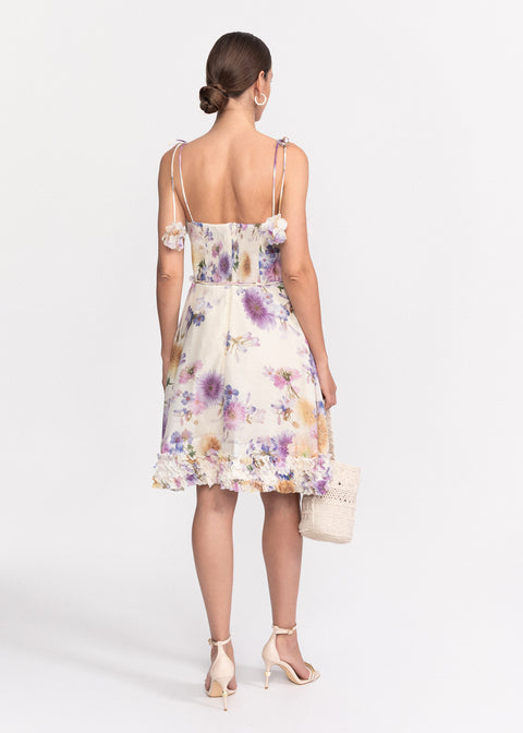 Rochie Scurta cu imprimeu floral si bretele subtiri ajustabile
