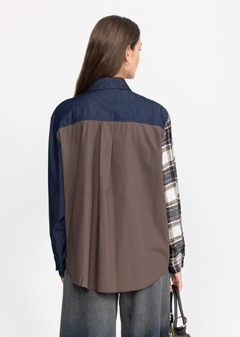 Camasa Lunga Denim cu design eclectic