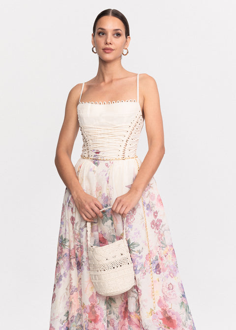 Rochie Midi cu imprimeu floral si bretele subtiri