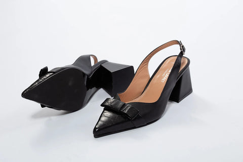 Pantofi eleganți negri cu fundiță și vârf ascuțit – toc 6 cm AnnaLaFaet
