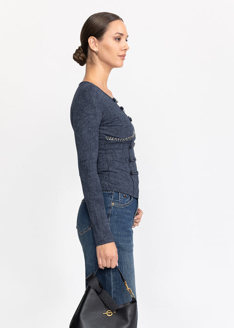 Bluza cambrata cu decolteu in V si benzi  5085