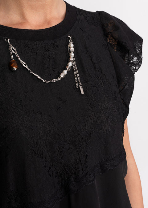 Rochie Scurta cu croiala lejera si detalii din dantela chantily