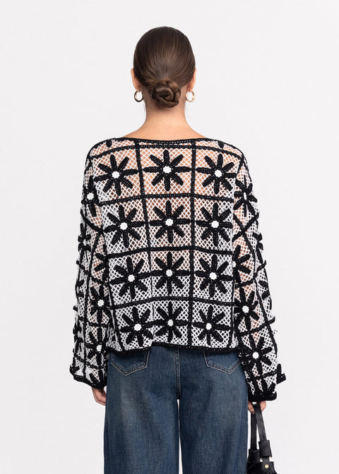 Bluza tricotata decorata cu model floral stilizat 62001