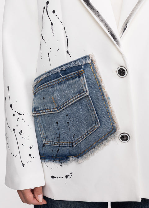 Sacou cu buzunare din denim si detalii artistice pictate Original Design