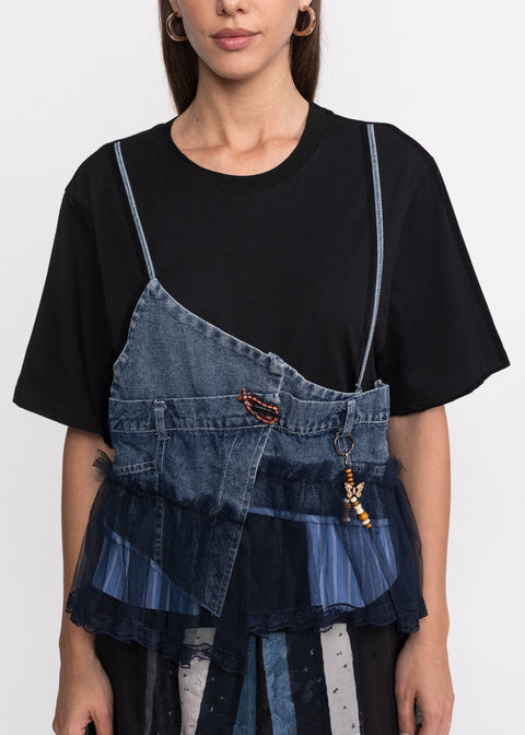 Tricou din bumbac cu detalii din denim