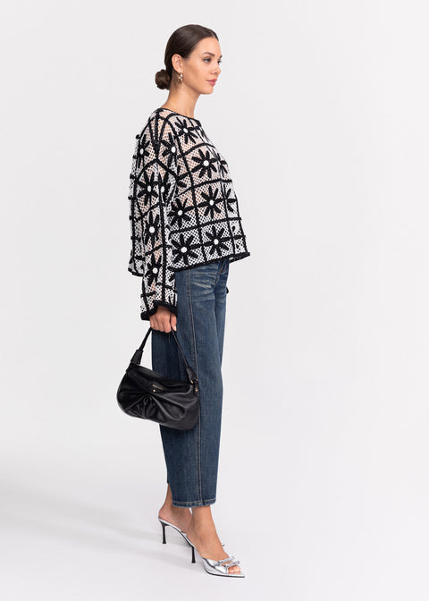 Bluza tricotata decorata cu model floral stilizat 62001