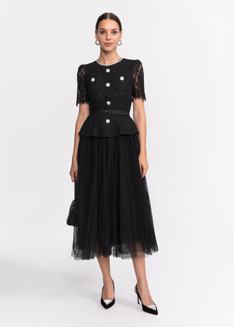 Rochie Midi eleganta din dantela si tulle