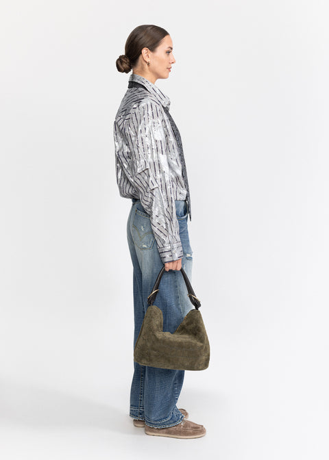 Shirt with a Classic Collar and Distressed Finish