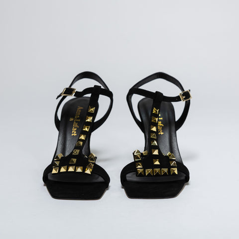 Heeled Sandals with Straps and Gold Studs
