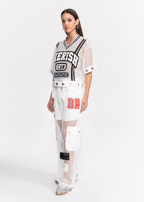 Tricou Cherish din plasa cu decolteu in V si inele metalice