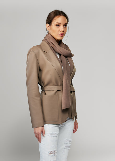 Leather Jacket with Integrated Scarf