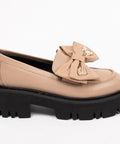 Loafers damă capuccino cu funda, din piele naturală, talpa 5 cm