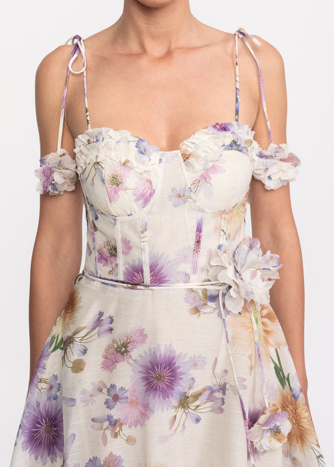Rochie Scurta cu imprimeu floral si bretele subtiri ajustabile