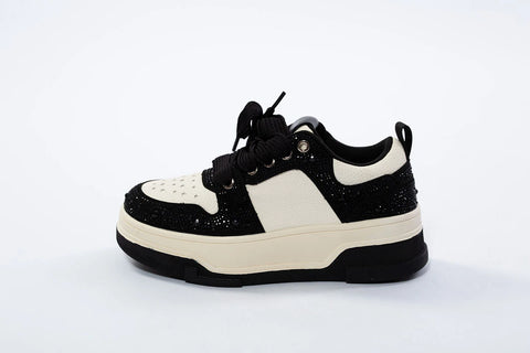 Adidași casual alb-negru cu aplicații glitter negre – Urban Contrast – AnnaLaFaet