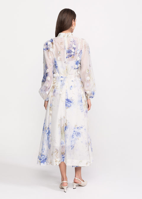 Rochie Midi cu imprimeu floral si aplicatii decorative