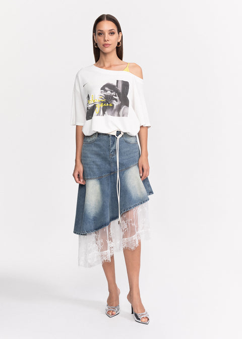 Tricou din bumbac cu decolteu asimetric