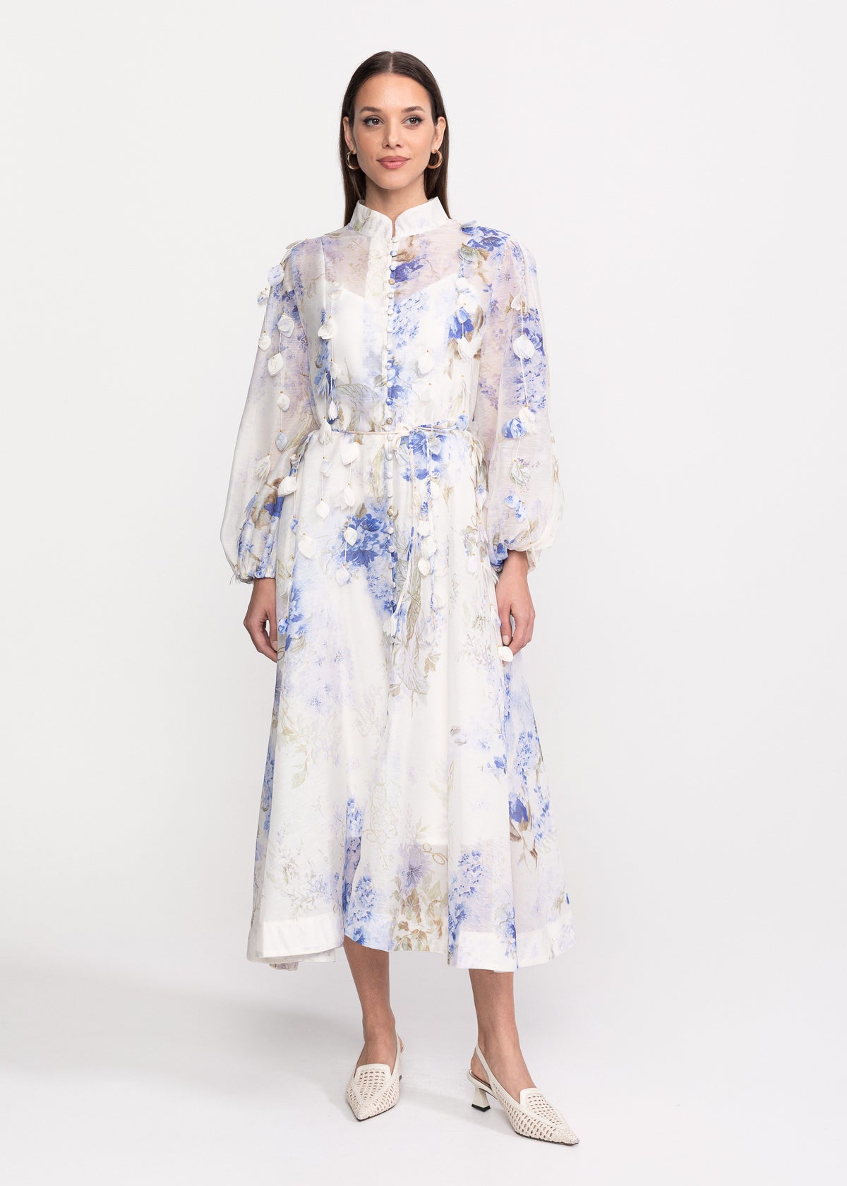 Rochie Midi cu imprimeu floral si aplicatii decorative