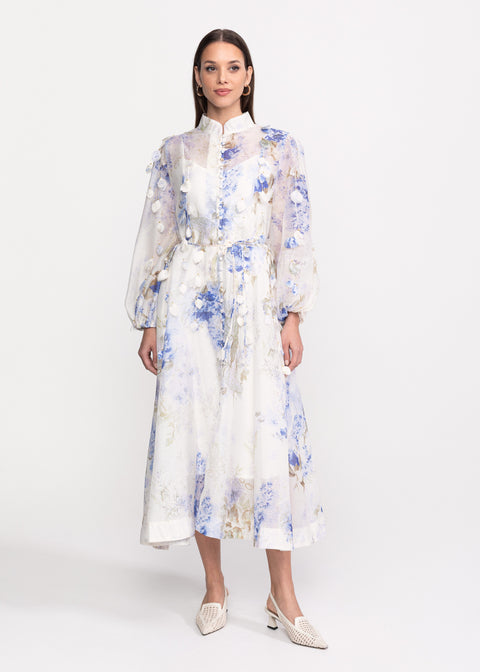 Rochie Midi cu imprimeu floral si aplicatii decorative