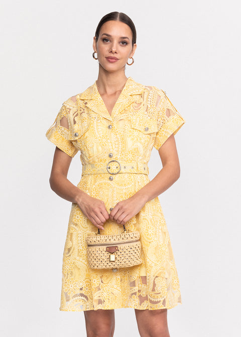 Rochie Scurta cu croiala evazata si centura decorativa