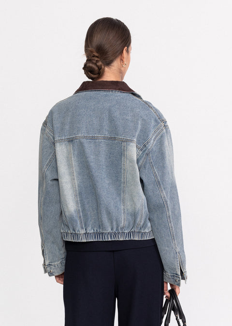 Geaca denim cu guler maro texturat 88296