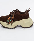 Adidași damă din piele întoarsă cu platformă geometrică și detalii boho