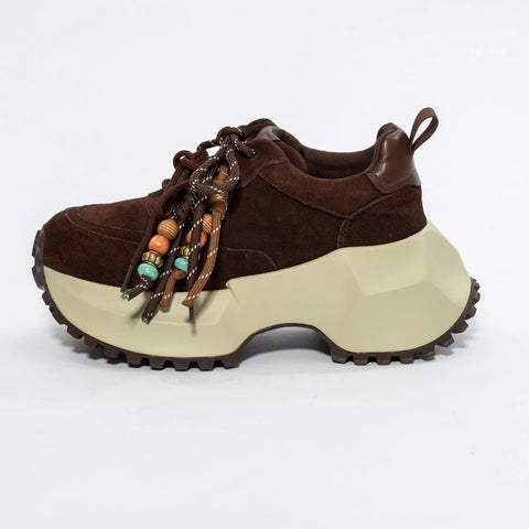 Adidași damă din piele întoarsă cu platformă geometrică și detalii boho