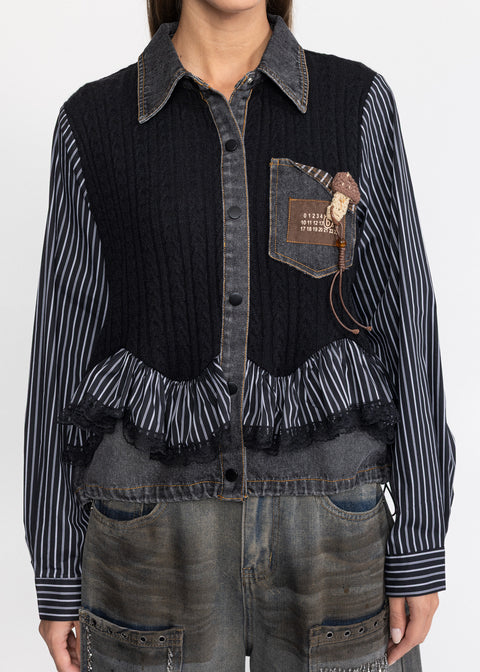 Camasa Denim cu insertie de tricot