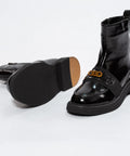 Botine Negre din Piele Lăcuită cu Talpă Groasă