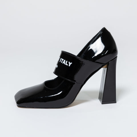 Patent Leather Heels with Block Heel and Strap