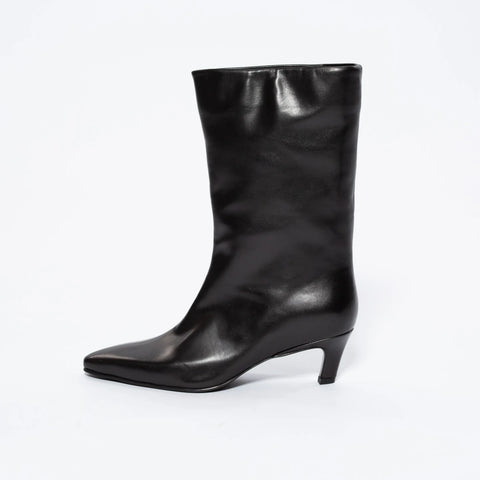 Botine din piele naturală cu toc mediu