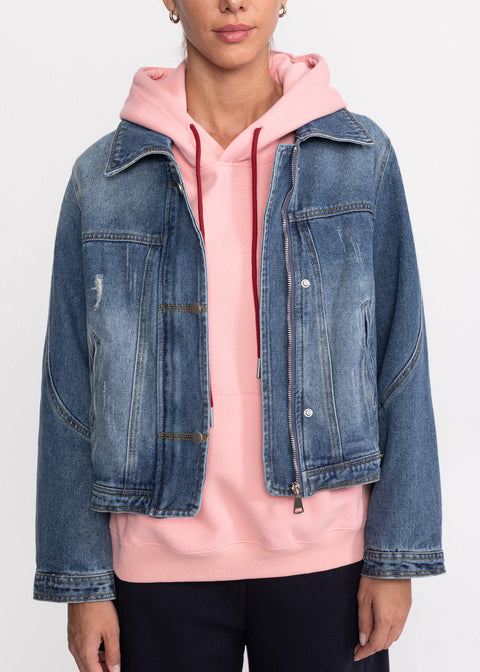 Geaca denim cu fermoar si capse  68776