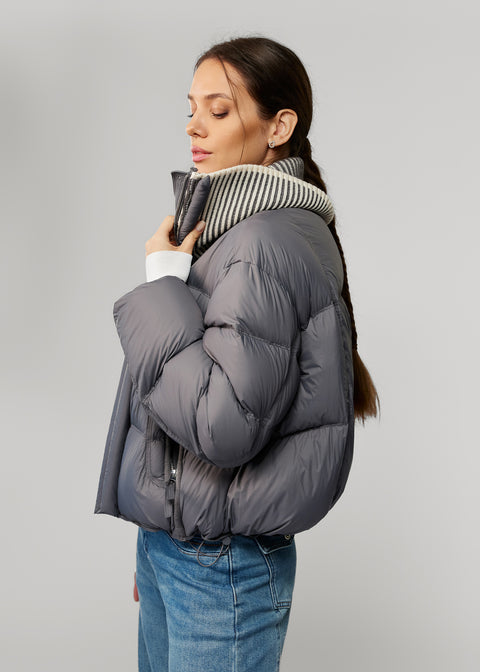 Puffer Jacket with Knit Collar