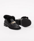 Ghete din piele naturală birfurate cu vison accesoriu auriu