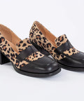 Pantofi din piele in combinatie cu piele intoarsa leopardata