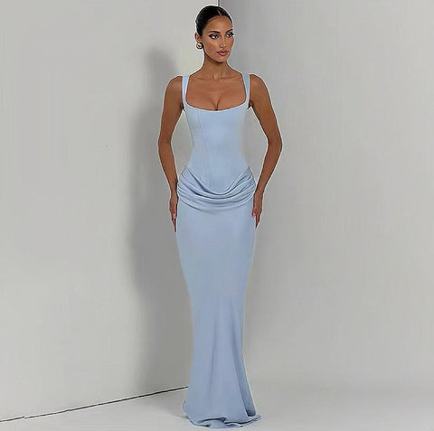 Rochie Lunga din satin cu croiala mulata si drapaje in zona inferioara