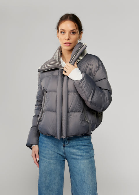 Puffer Jacket with Knit Collar