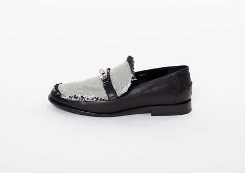Loafers negri din Piele naturală in combinație cu material textil