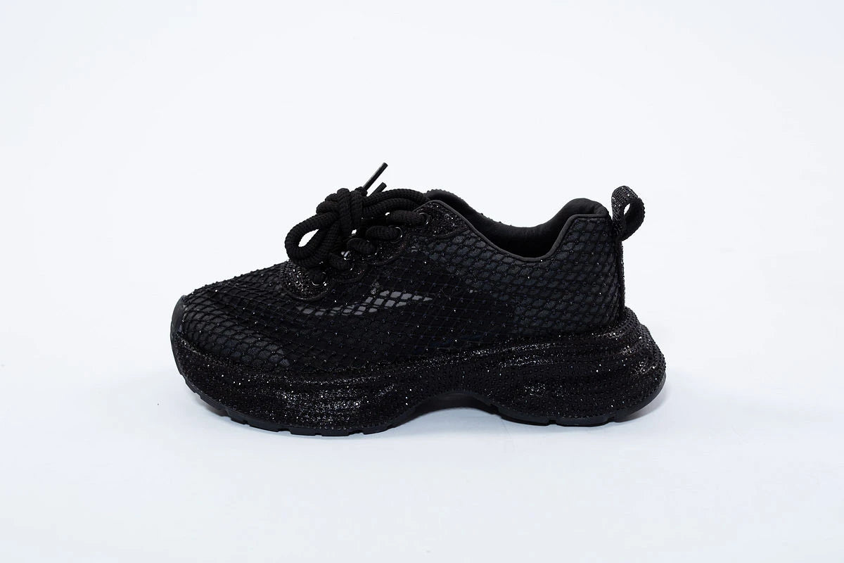 Adidași negri cu efect piele de reptilă și glitter fin – All Black Luxe – AnnaLaFaet